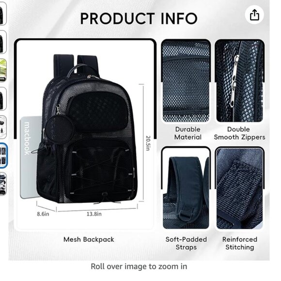 Large Mesh Backpack 40L See Through NEW IN BOX - Picture 6 of 7